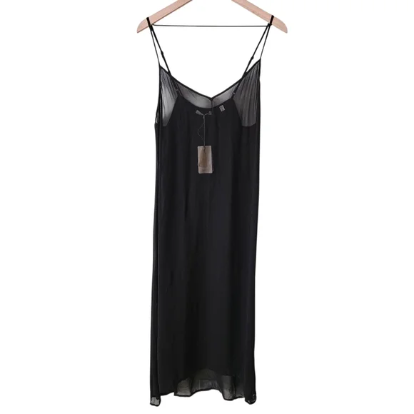 Doen Black Long Deep V Neck Slip Dress NWT - Picture 3 of 10